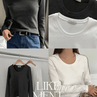 LIKEMENT Meridy Warm Peach UNeck Long Sleeve TShirt