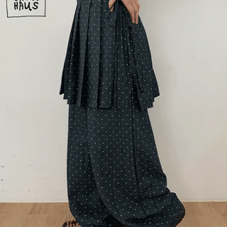 Dendor Ribbon Dot Raw Denim Pleated Wrap Skirt