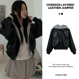 Delo Oversized Layered Leather Hooded Jumper