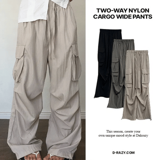 Pleated cargo parachute wide pants