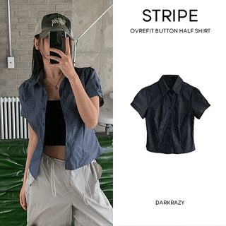 Offer striped button half shirt