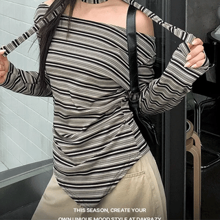 Side Shirred Asymmetrical Scarf Tee