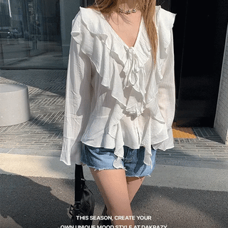 London Frill V-neck Delicate Blouse