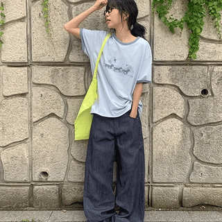 Yoshino Printed Loose Fit Contrast Ringer Short Sleeve Tee