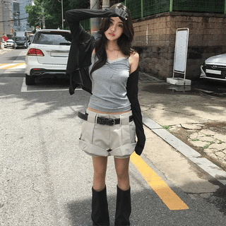 Loeve Roll-up Pintuck Cotton Shorts