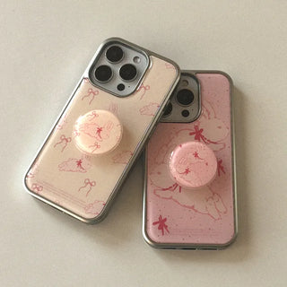 Fuzzy Ribbon Bunny iPhone 18 Pro MagSafe Silver Bumper Case