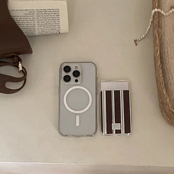Autumn Cotton Stripe MagSafe Clear Card Wallet Pocket Case