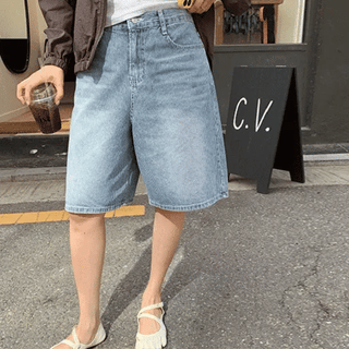 Chrome Wash Medium Blue Cutoff Bermuda Denim