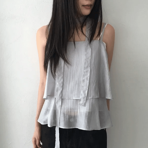 Tiered Scarf Sleeveless Blouse (2 colors)