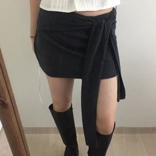 suede pocket wrap skirt