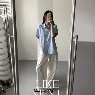 LIKEMENT  Pratt Summer Stripe Loose Fit Short Sleeve Shirt