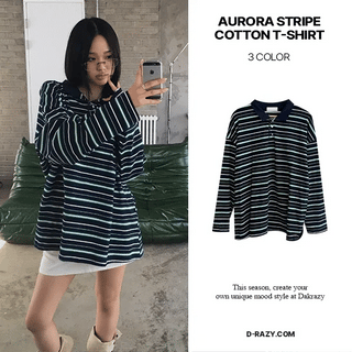 Aurora Stripe Cotton Collared T-shirt