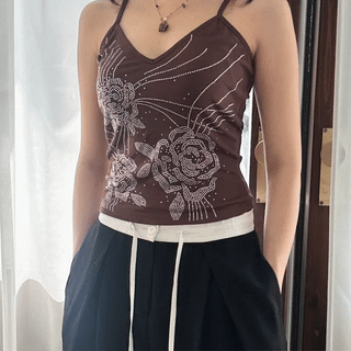 Black Vintage Floral Tattoo Sleeveless / Sleeveless Camisole Slim Fit Pinterest Look Chic Look Summer Sleeveless