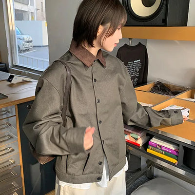 Melken Corduroy Color Block Crop Work Jacket
