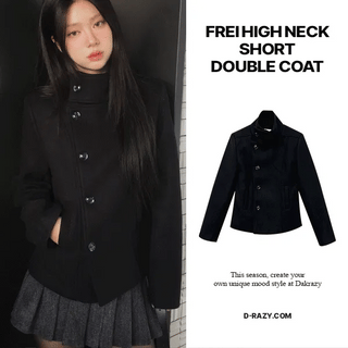 Pre High-neck Short Double Coat