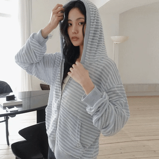 Chilia Striped See-through Zip-up Hoodie
