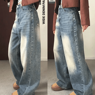 Asymmetrical Brushed Wide Denim Pants