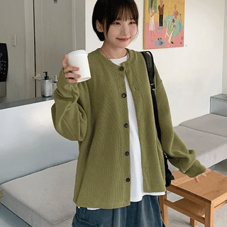Moen-L Color Round Over Knit Cardigan