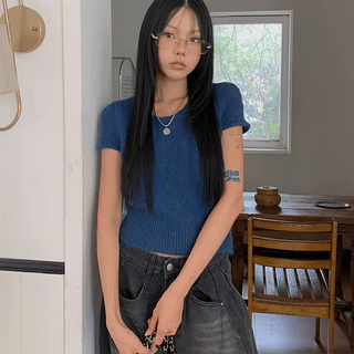 Eden Angora U-Neck Short Sleeve Knit