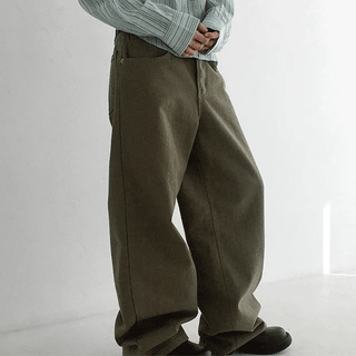 Sheared Non-Faded Straight Wide Cotton Pants