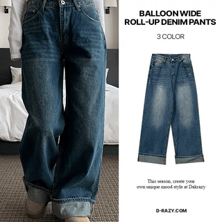 Balloon Wide Rolled-Up Denim Pants