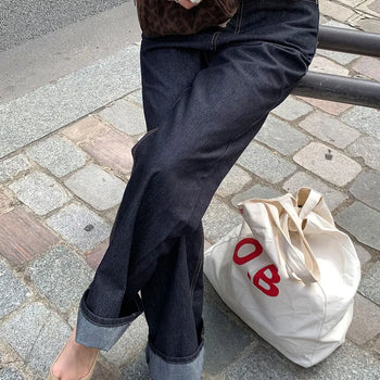 Non-faded striped rolled-up denim
