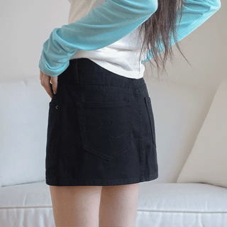 Zeon Cotton Denim Mini Skirt Pants