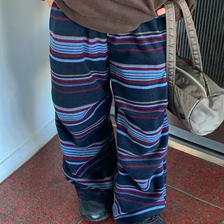 Pishu Fleece Striped Elastic Wide Pants