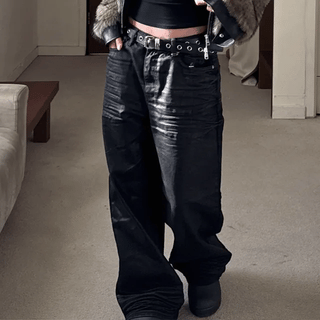 EMBO Coated Wide Jeans | Coated Jeans Leather Pants Leather Wide Pants Coated Wide Pants