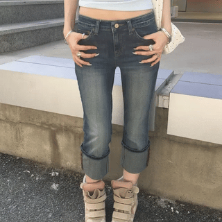 WASHED Vintage Raw Denim Capri Pants