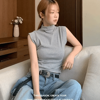 Mock Turtleneck Ribbed Sleeveless Top