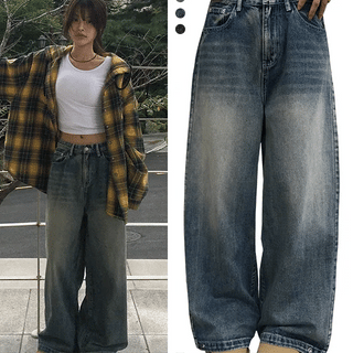Plan Snap Button Washed Denim Pants