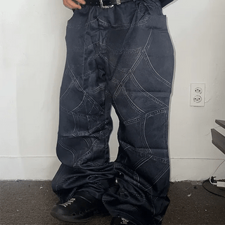 Square rivet denim pants