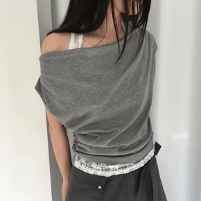 Lace Halter Off-Sleeve T-Shirt (3 colors)