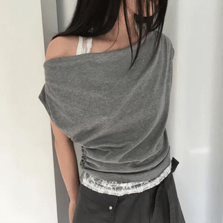 Lace Halter Off-Sleeve T-Shirt (3 colors)