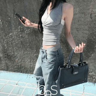 See-through drape halter sleeveless