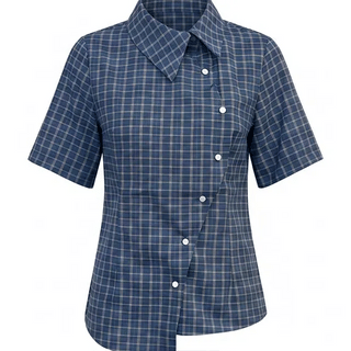 Blue Check Heart Button Short Sleeve Shirt / Vintage Y2K Button-up Shirt Summer Shirt Check Shirt Geek Chic Pinterest Look