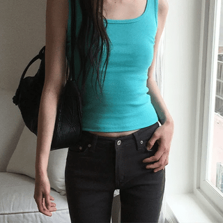 Fez Color Slim Fit Cotton Round Neck Sleeveless