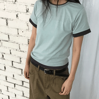 Poppy Color Block Layered Short Sleeve T-shirt (8 colors)