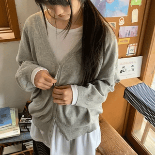 Nellyd Color Basic Over V-Neck Cardigan