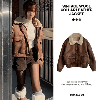 Vintage sheepskin collar leather shearling jacket