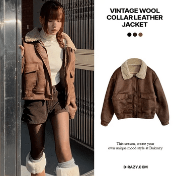 Vintage sheepskin collar leather shearling jacket