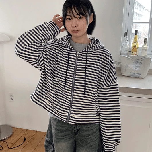 Demno Striped Zip-Up Hoodie