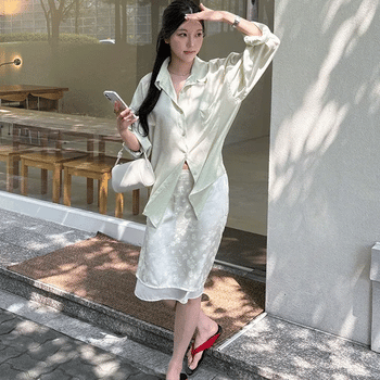 Rose satin midi skirt