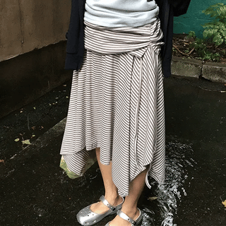 Woots Striped Folding Layered Midi Skirt