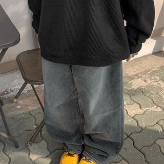 Omtree Washed Denim Wide Pants