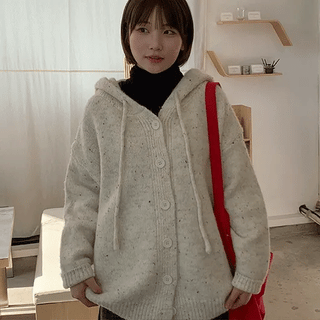 Pyop Heathered Hooded Wool Knit Cardigan