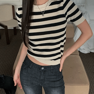 Beach Striped Short-Sleeve Knit T-Shirt