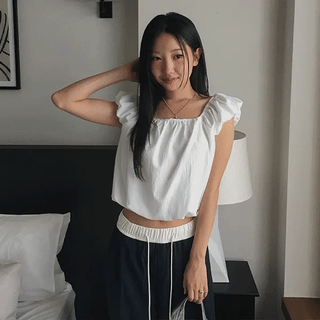 Puff Shirred Back Strap Sleeveless Blouse