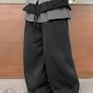 Name Banding String Brushed Check Frill Layered Skirt Pants